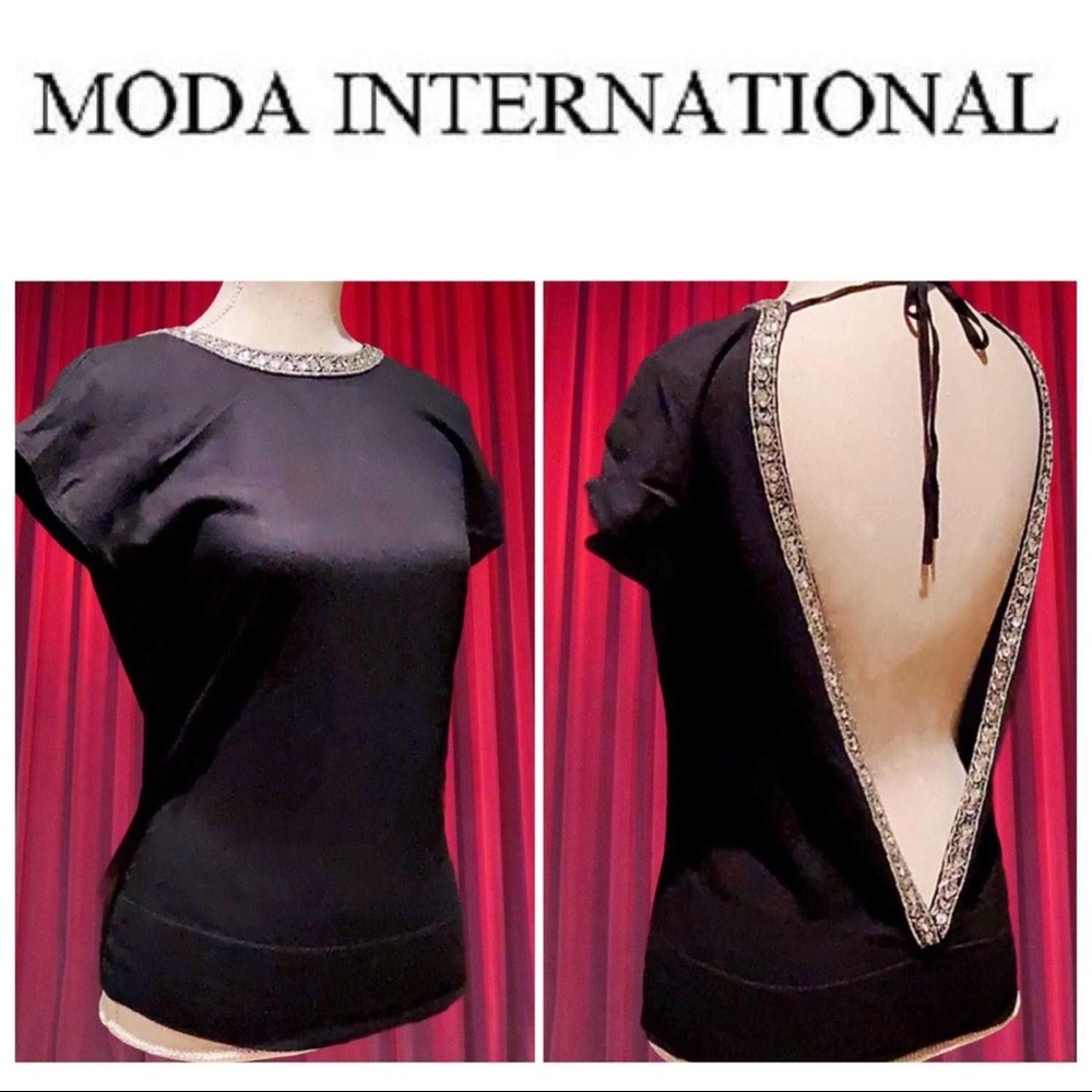XS BRAND NEW! Moda International “Embellished Backless V” Top